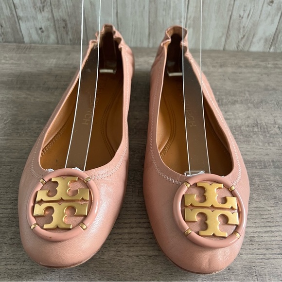 Tory Burch Shoes - Tory Burch Blush Pink Flats with Gold Logo 8.5